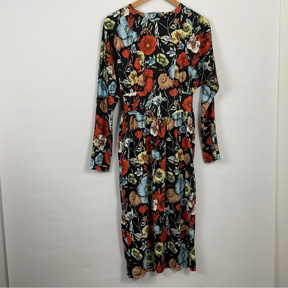Zara‎ Floral Print Long Sleeve Midi Dress Size Small